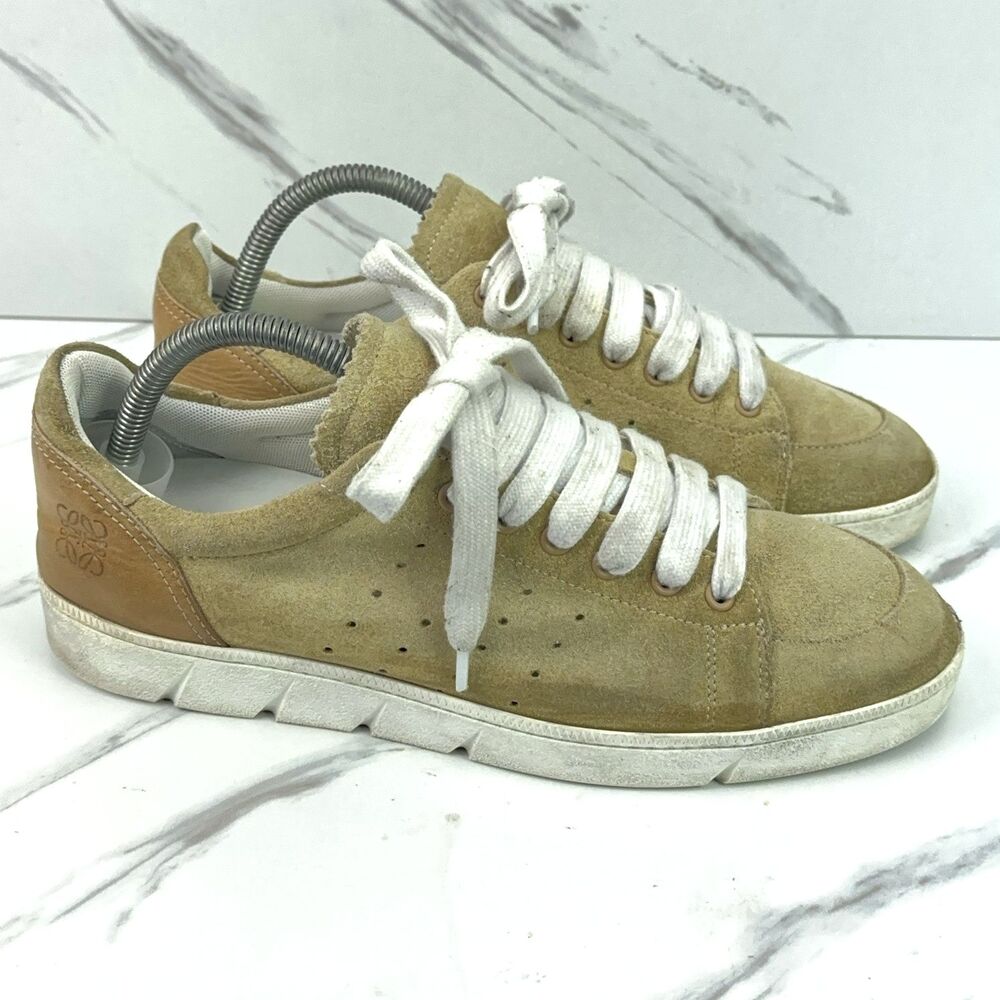 Loewe Low Top Mens Size 42 EU 9 US Tan Khaki Suede Sneakers Italy Made Shoes